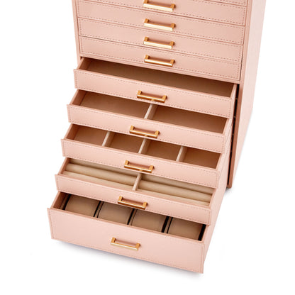 Jewelry Box, Pink/Black/White Color, Large Storage Space, Multi Movable Wide Drawers