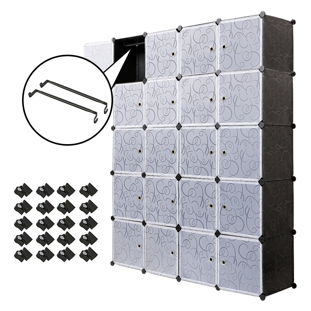 Bedroom PP Storage Wardrobe, 12 /20Cubes, with White Door Panel Twill Printed