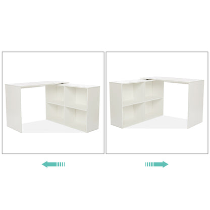 Mondeer L Shaped Desk, 41.7 Inch 360° Rotating Computer Desk with Storage Shelves for Study Home Office Living Room (White)