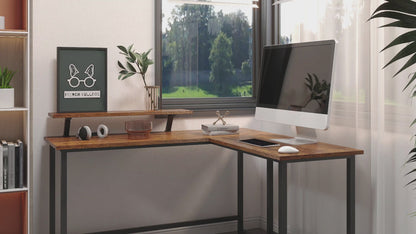 Retro Industrial Computer Table£¬L-shaped, with Monitor Stand