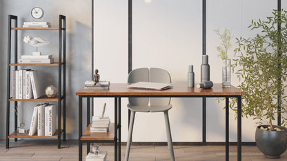 Retro Industrial Computer Table for Home Office, with Open Storage Spaces