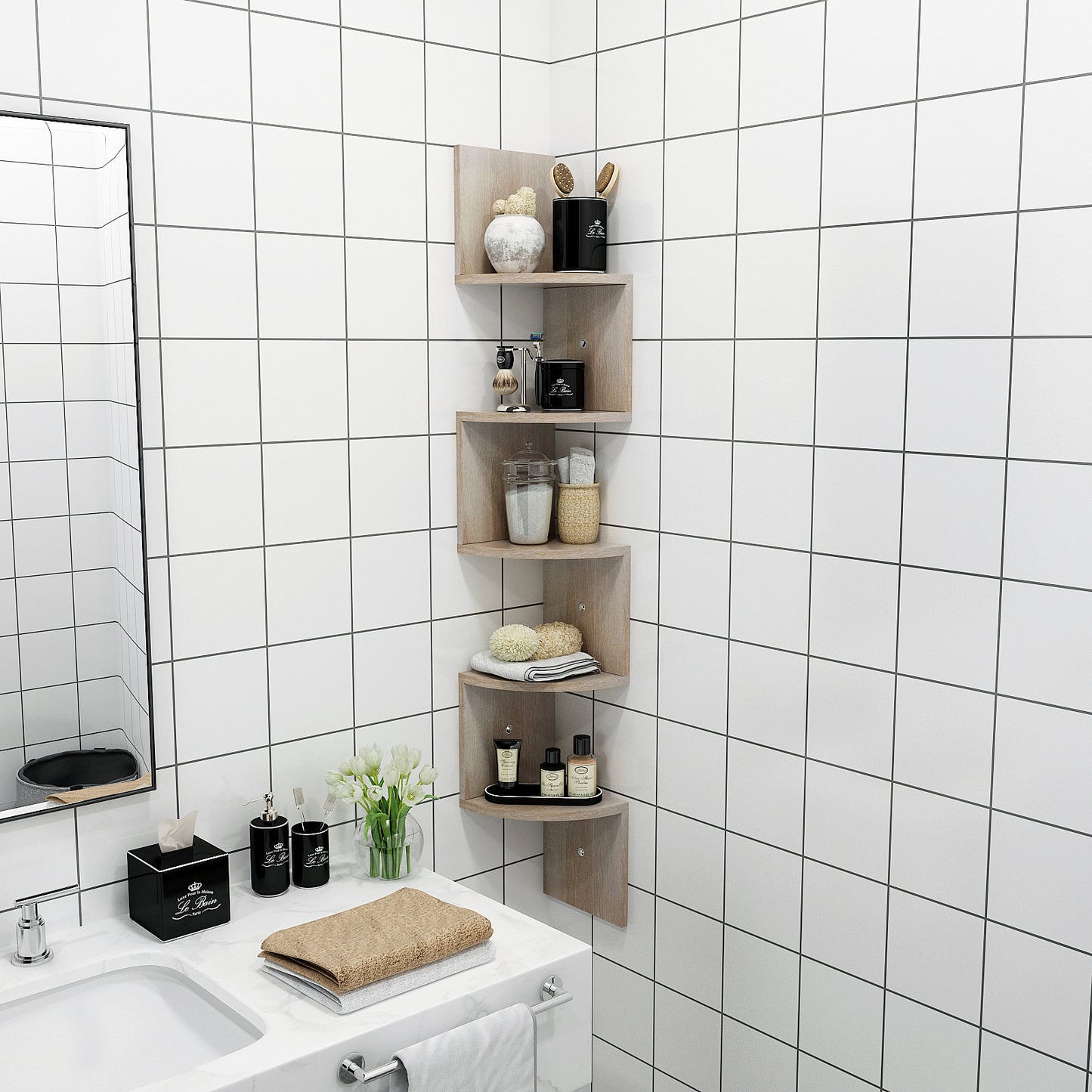 Rounded Wall Shelf, Grey and Oak, Easy to Assmeble